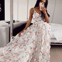 White v neck tulle long prom dress white lace applique evening dress,402 - Thumbnail 2