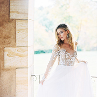 Stunning Ball Gown Tulle Wedding Dresses Sheer Crew Neck Long Sleeve Delicate Lace Bridal Gowns,408 - Thumbnail 3