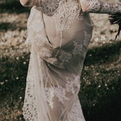 Stunning mermaid wedding dresses boat neck sheer long sleeve boho lace appliques bridal gowns,410 - Thumbnail 3