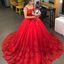 Vintage Red Ball Gown Wedding Dress Lace Appliques Beaded Plus Size Custom Bridal Gowns,412-1