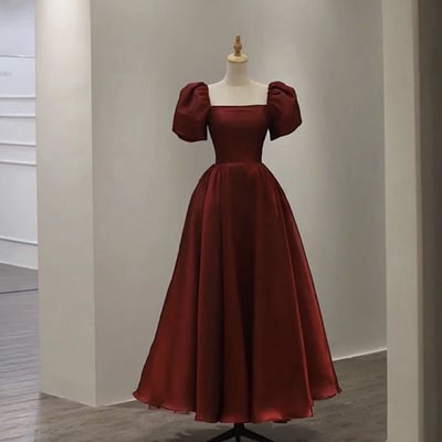 Burgundy a line short prom dress cute evening dress - Thumbnail 3