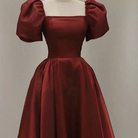 Burgundy A line short prom dress cute evening dress - Thumbnail 1