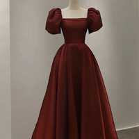 Burgundy A line short prom dress cute evening dress - Thumbnail 4