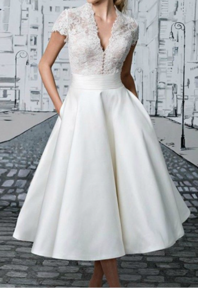 Vintage Wedding Dresses,Bridal Party Dresses,Tea Length Wedding Dresses,935
