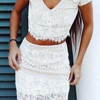 Charming Sleeveless White Lace Homecoming Dress,Two Pieces Prom Dress,937 - Thumbnail 2