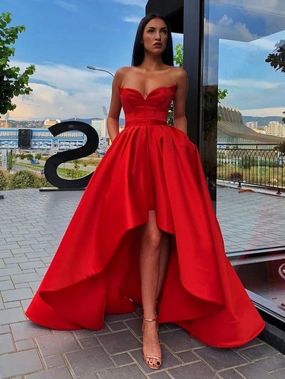 Red High Low Prom Dress, Evening Dress, Special Occasion Dress, Formal Dress, Graduation School Party Gown,417