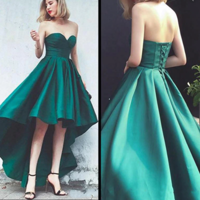 High low prom dresses,green asymmetrical formal dresses,a-line sweetheart satin party dresses with ruffle,419 - Thumbnail 4
