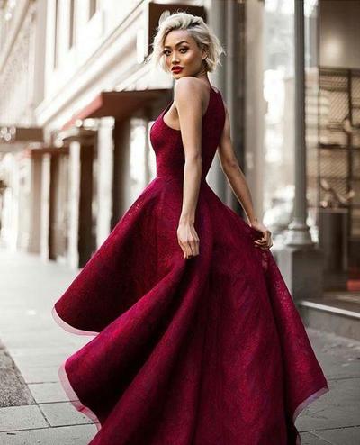 Sexy Burgundy Lace High Low Prom Dress, Burgundy Evening Dress, Burgundy Lace Formal Dress,421