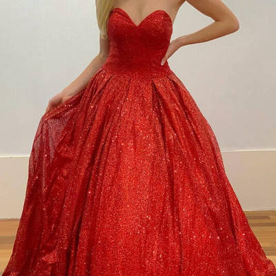 Ball gown sweetheart red sequin prom dresses - Thumbnail 4