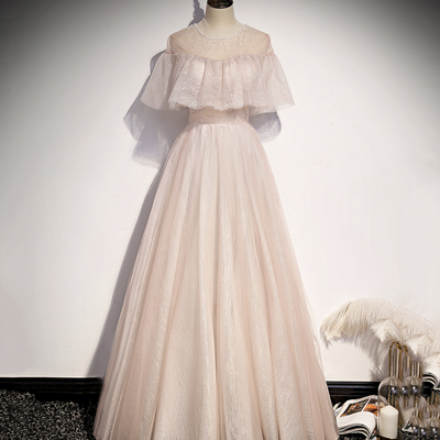 Pink tulle long a line prom dress pink evening dress - Thumbnail 3