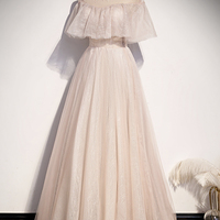 Pink tulle long A line prom dress pink evening dress - Thumbnail 1