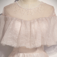 Pink tulle long A line prom dress pink evening dress - Thumbnail 2