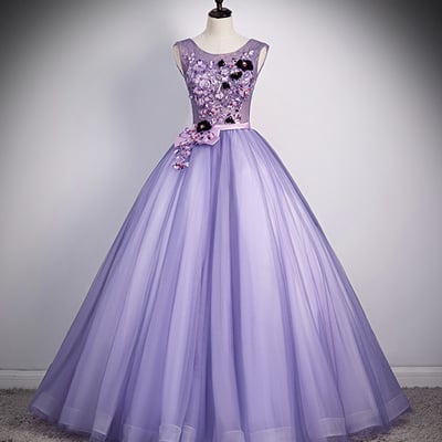 Purple lace long ball gown dress purple evening dress - Thumbnail 4