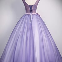 Purple lace long ball gown dress purple evening dress - Thumbnail 2