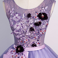 Purple lace long ball gown dress purple evening dress - Thumbnail 3