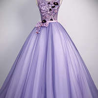 Purple lace long ball gown dress purple evening dress - Thumbnail 5