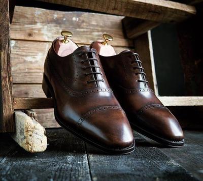 Handmade Dark Brown Oxfords Shoes, Cap Toe Lace Up Shoes