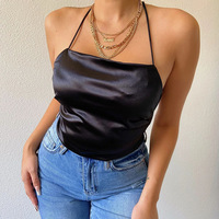 Solid Color Backless Sleeveless Sexy Top - Thumbnail 1