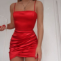 Sling Pleated Solid Color Short Skirt Dress-1