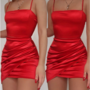 Sling Pleated Solid Color Short Skirt Dress-2