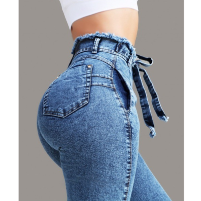Slim women's stretch high waist denim pants - Thumbnail 3