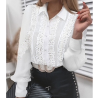 Fashion Lace Long-Sleeved V-Neck Button Shirt - Thumbnail 1