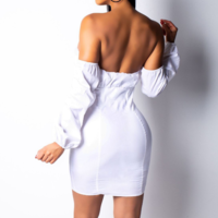 One-Shoulder Solid Color Long Sleeve Dress - Thumbnail 3