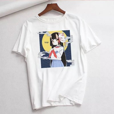 Anime girl goth punk horror cartoon print loose short sleeve short t-shirt tee top summer casual e-girl kawaii korean japanese harajuku streetwear - Thumbnail 5