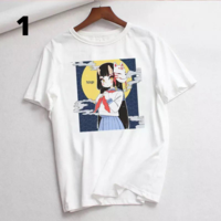Anime Girl Goth Punk Horror Cartoon Print Loose Short Sleeve Short T-shirt Tee Top Summer Casual E-Girl Kawaii Korean Japanese Harajuku Streetwear - Thumbnail 2