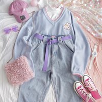 Cute Bunny Rabbit Embroidery Preppy Knit V Neck Vest Sweater Sweatshirt Loose Jumper Pullover Casual E-Girl Kawaii Korean Japanese Harajuku Streetwear - Thumbnail 2