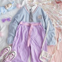 Cute Bunny Rabbit Embroidery Preppy Knit V Neck Vest Sweater Sweatshirt Loose Jumper Pullover Casual E-Girl Kawaii Korean Japanese Harajuku Streetwear - Thumbnail 6