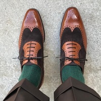 Handmade Dark Brown Wingtip Shoes, Brogue Lace Up Leather Suede Shoes - Thumbnail 1