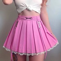 Sweet Lace Pleated School Girl Skirt High Waisted E-Girl Kawaii Korean Japanese Harajuku Streetwear - Thumbnail 1