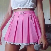 Sweet Lace Pleated School Girl Skirt High Waisted E-Girl Kawaii Korean Japanese Harajuku Streetwear - Thumbnail 7