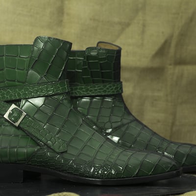 Men's brown alligator leather shoes, jodhpurs buckle boots ankle boots 