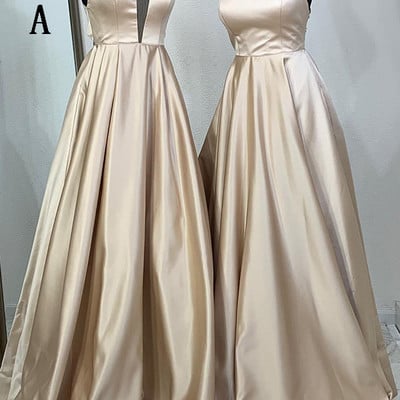 2 styles champagne satin long prom dresses - Thumbnail 4