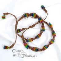 PAIR of Rainbow Mother of Pearl and Hemp Bracelets - Thumbnail 2