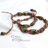 PAIR of Rainbow Mother of Pearl and Hemp Bracelets - Thumbnail 1
