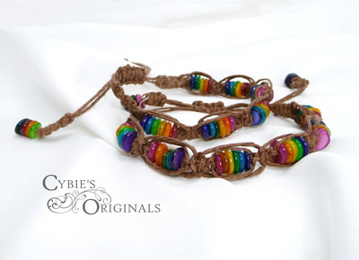 PAIR of Rainbow Mother of Pearl and Hemp Bracelets