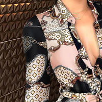 V-Neck Print Irregular Long Sleeve Dress - Thumbnail 1