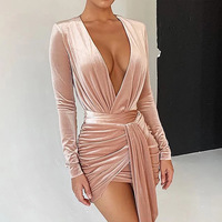 Solid Color Tight Sexy Long-Sleeved Hip Dress - Thumbnail 1
