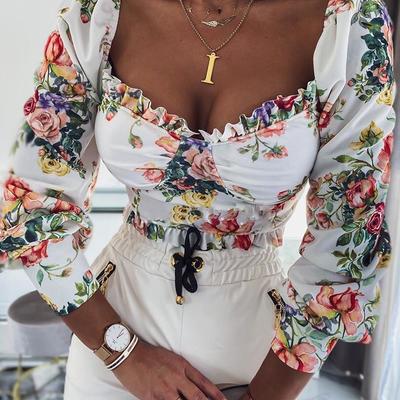 Sweet print rose flower long-sleeved t-shirt