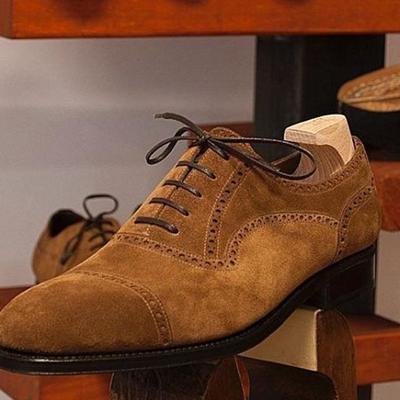 Oxfords brown cap toe lace up suede shoes