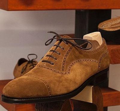 Oxfords Brown Cap Toe Lace up Suede Shoes