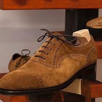 Oxfords Brown Cap Toe Lace up Suede Shoes - Thumbnail 1