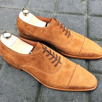 Customize men's real brown cap toe suede shoes - Thumbnail 3