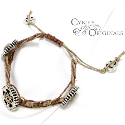Silver gear two tone hemp bracelet