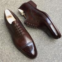 Gentlemen Dark Brown Cap Toe Brogue Leather Lace up Wedding Shoes - Thumbnail 1
