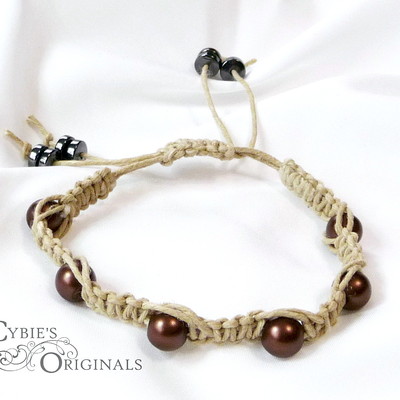Brown glass pearl hemp bracelet - Thumbnail 3