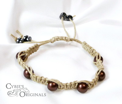 Brown glass pearl hemp bracelet